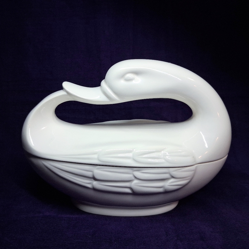 Vintage Fitz And Floyd Swan Porcelain Jewelry Trinket Holder *flaw* - Picture 7 of 16